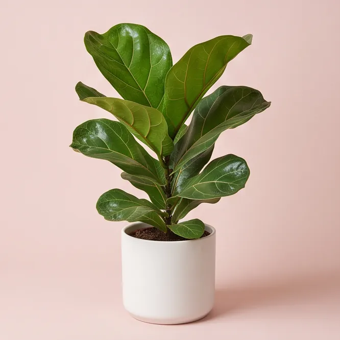 Fiddle leaf fig in a white ceramic pot