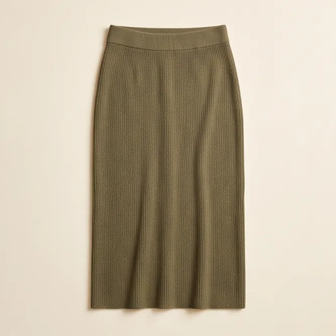 Ehden olive rib-knit midi skirt