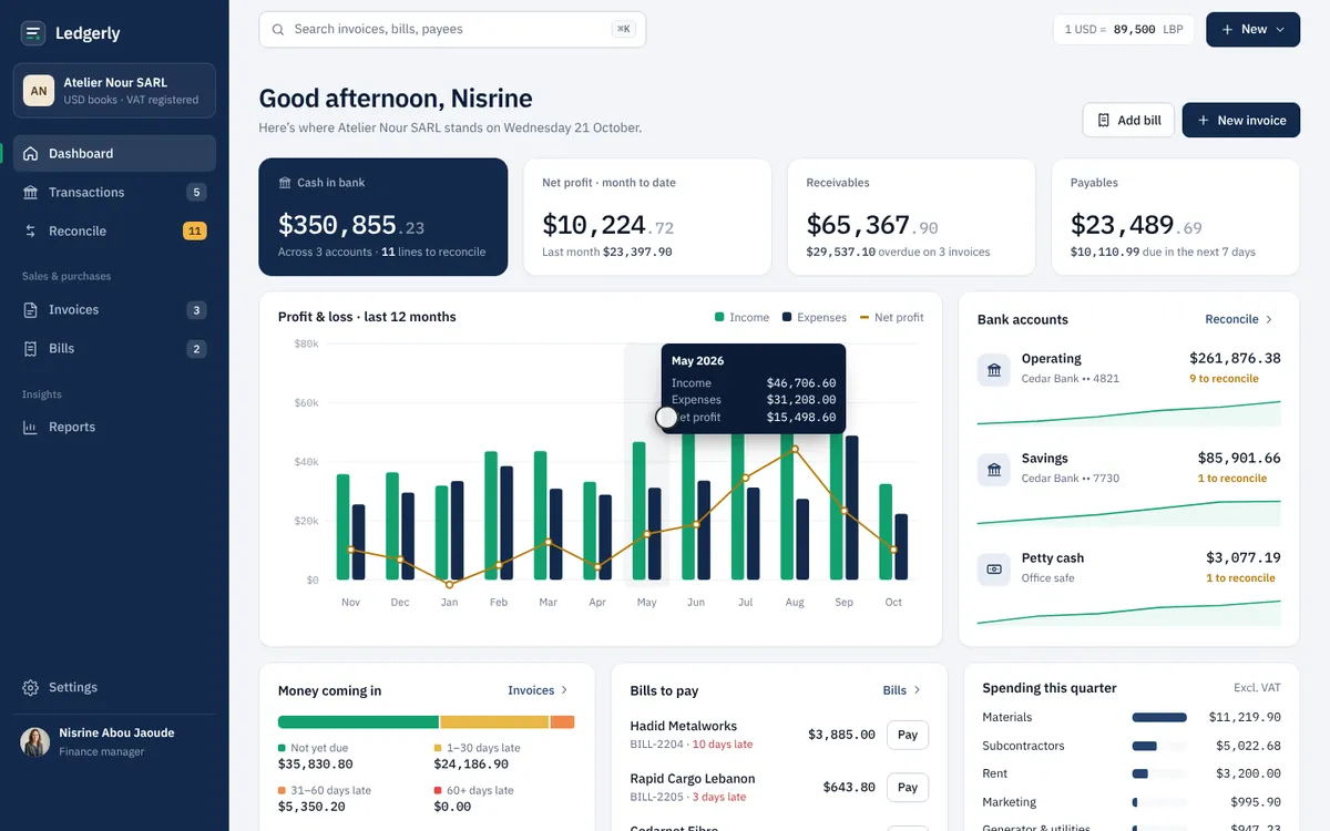 Ledgerly Accounting & Financial Management — screenshot of the live demo