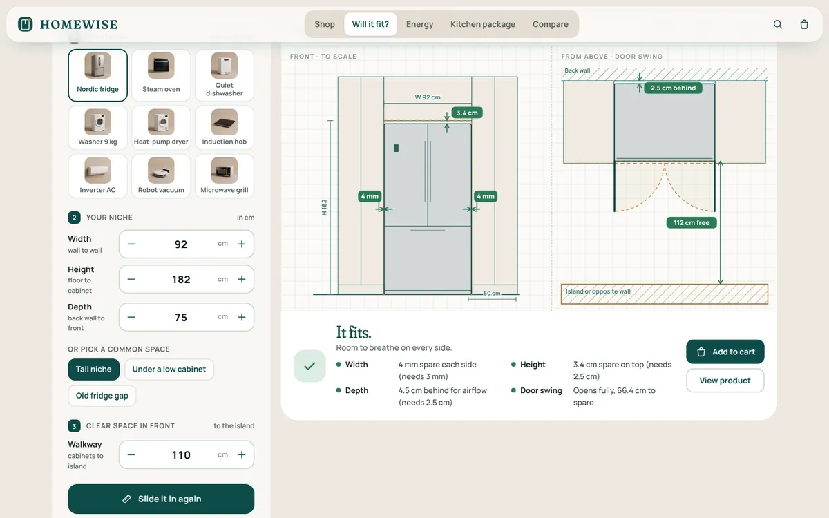 HOMEWISE Home Appliances Store — screen from the live build
