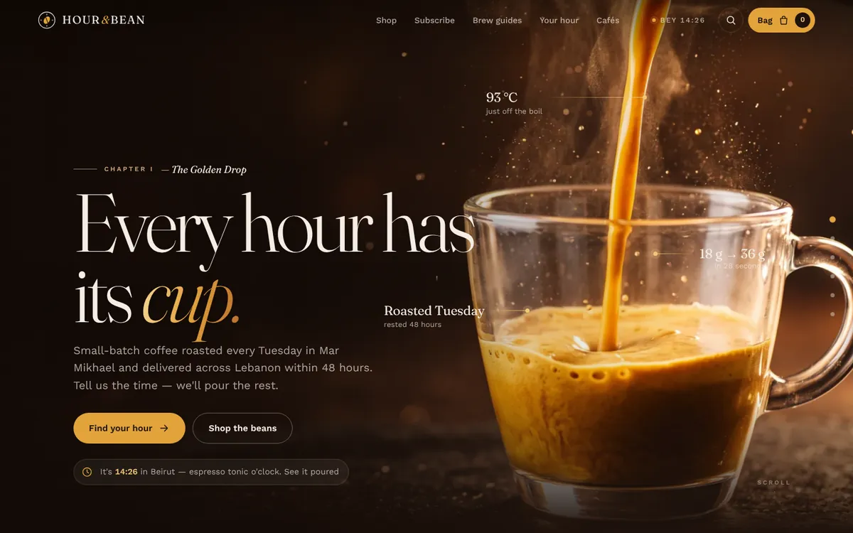 HOUR & BEAN Coffee Roasters — screen from the live build