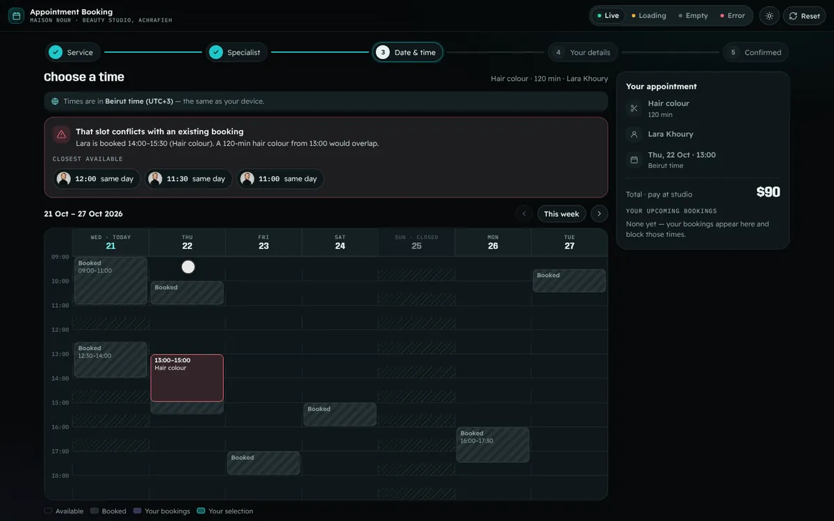 Appointment Booking — live feature demo
