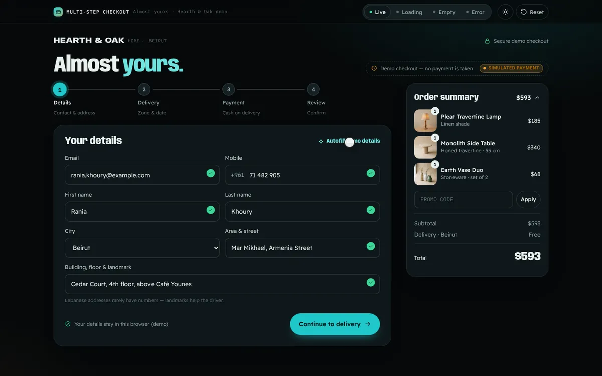 Multi-step Checkout — live feature demo