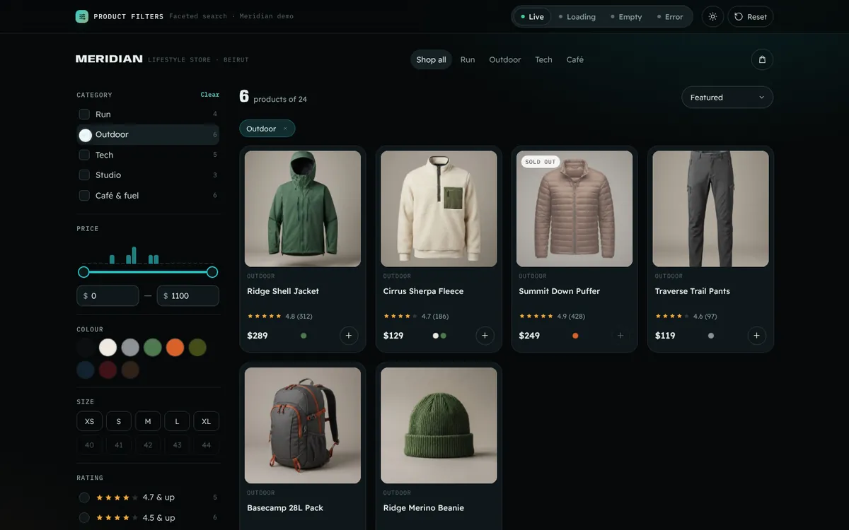 Advanced Product Filters — live feature demo