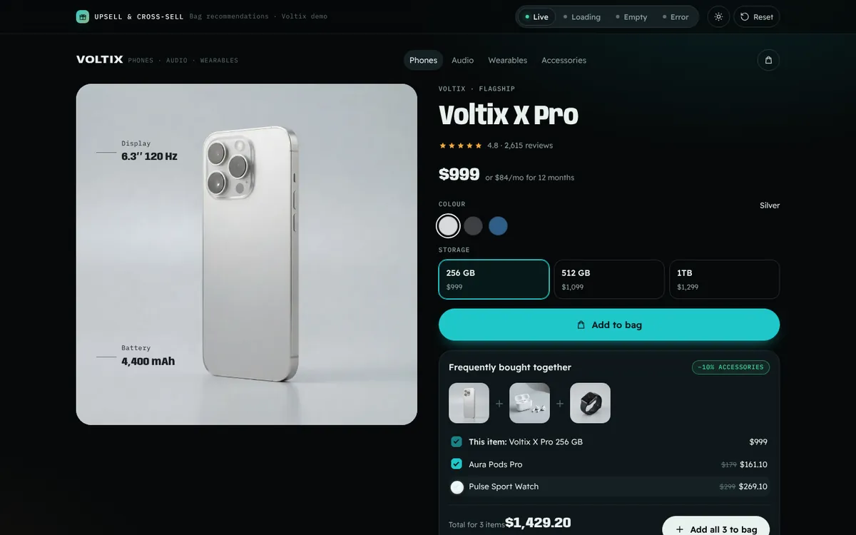 Upsell & Cross-sell — live feature demo