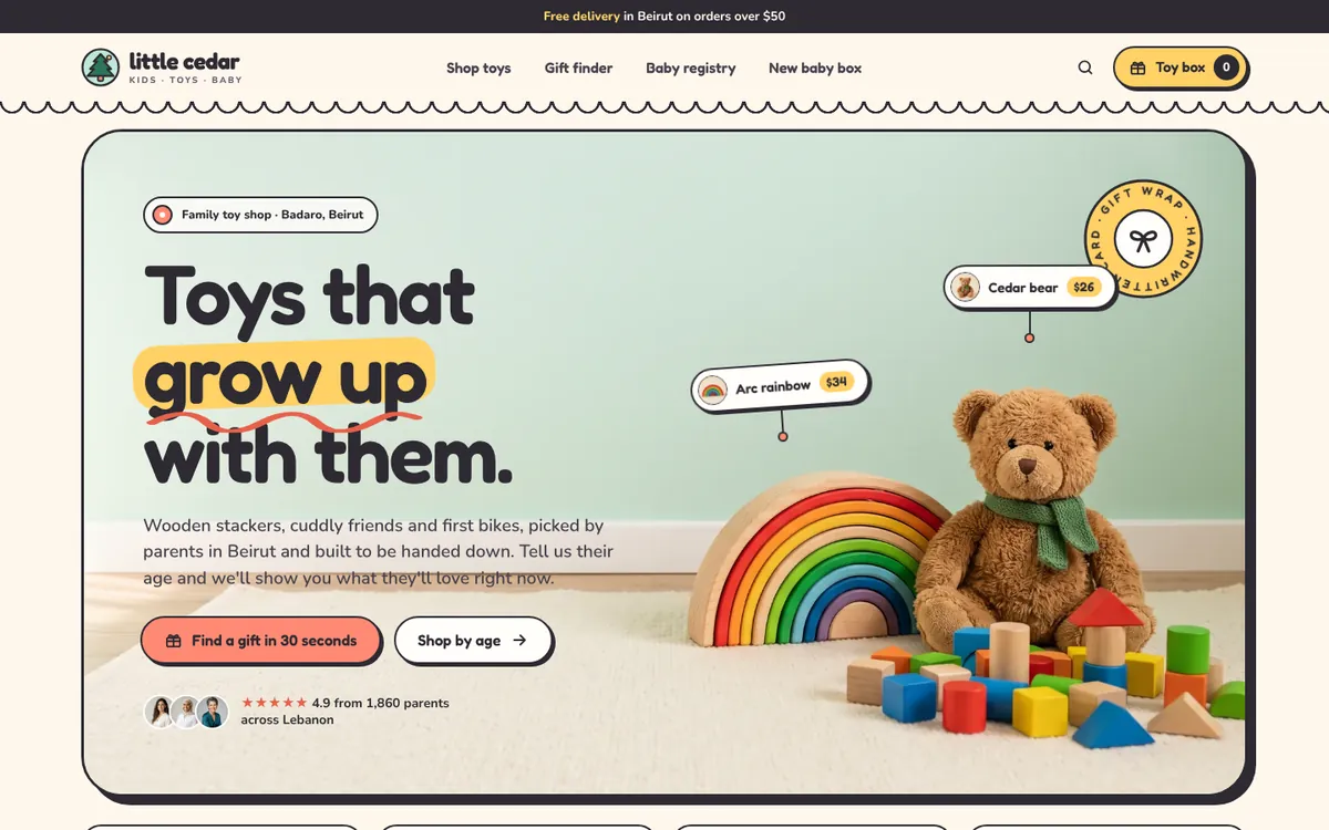LITTLE CEDAR Kids, Toys & Baby Store — screen from the live build