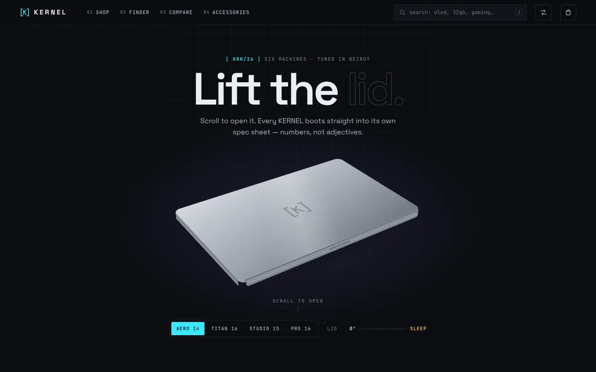 KERNEL Laptop Store — screen from the live build