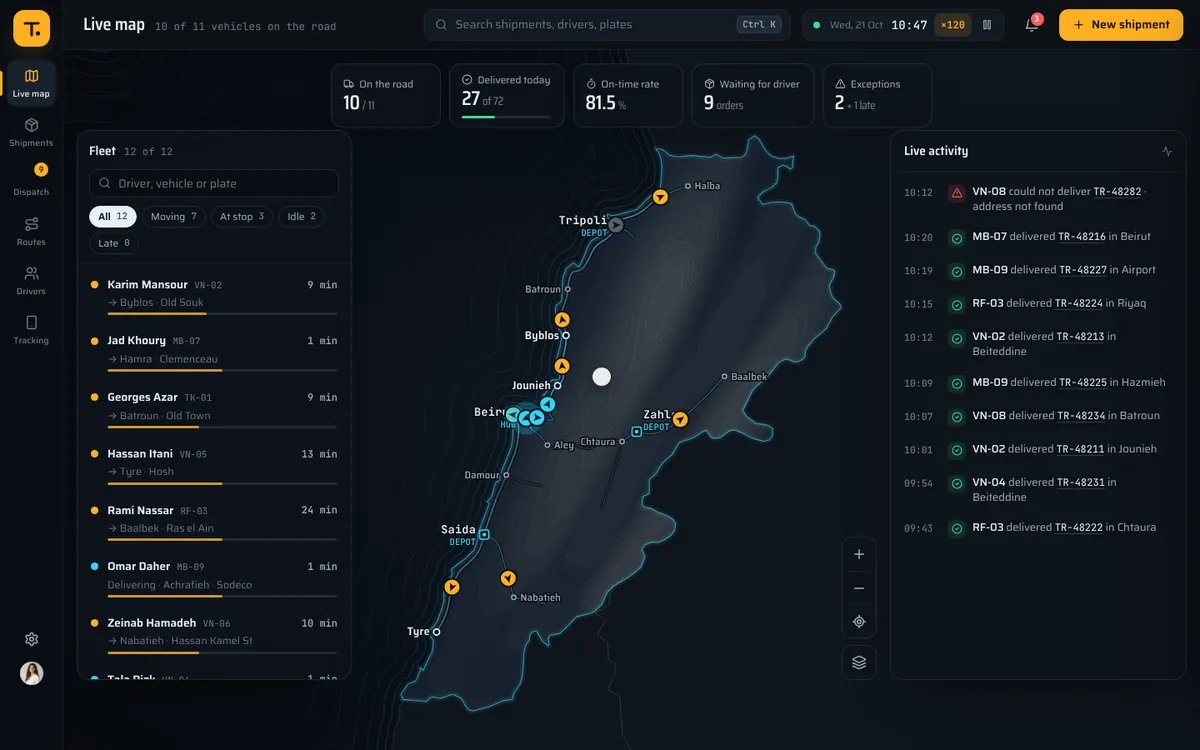 Transit Delivery & Logistics Management — screenshot of the live demo