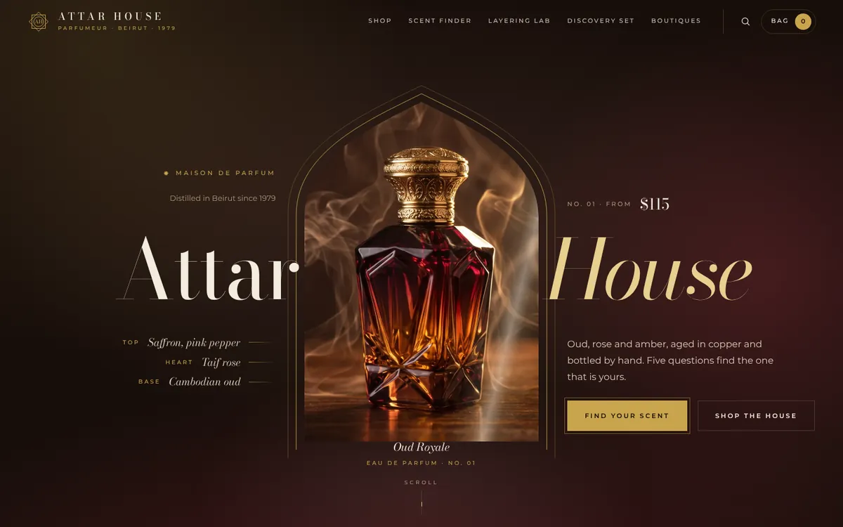 ATTAR HOUSE Perfume & Oud Store — screen from the live build