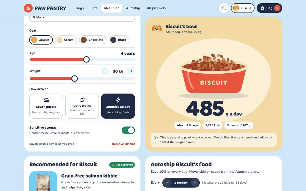 PAW PANTRY Pet Food & Accessories Store — screen from the live build