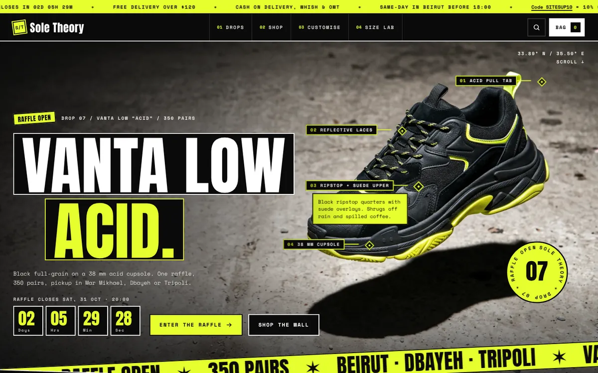 SOLE THEORY Sneaker Store & Drops — screen from the live build